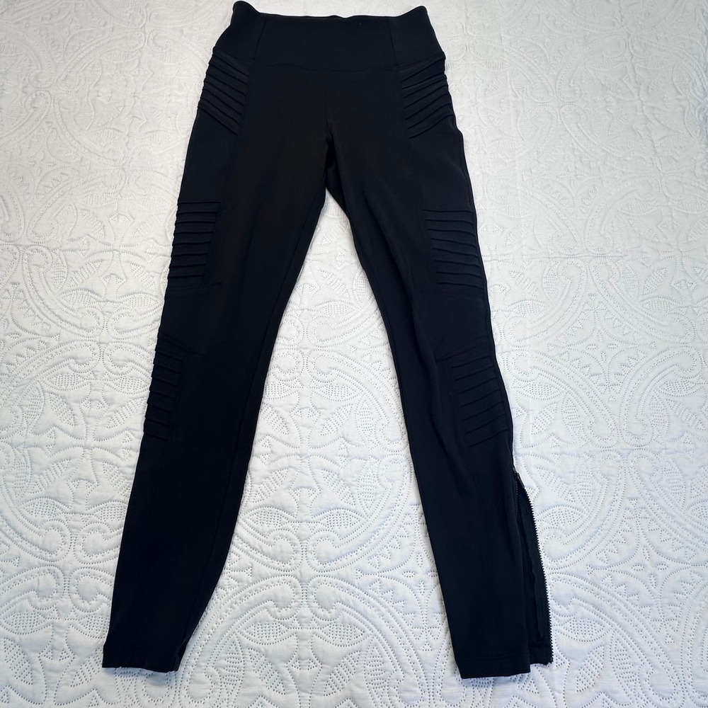 Athleta‎ Delancey Moto Tight Black High Rise Leggings Ankle Zip Small